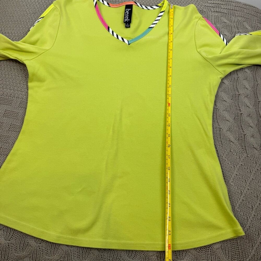 Berek Women’s Lime Green V-Neck Top with Colorful Stripes & Bell Sleeves ~ Smal - Picture 4 of 9